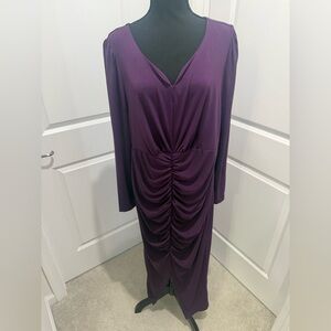 SHEIN Purple Ruched Long Sleeve V-Neck Gown